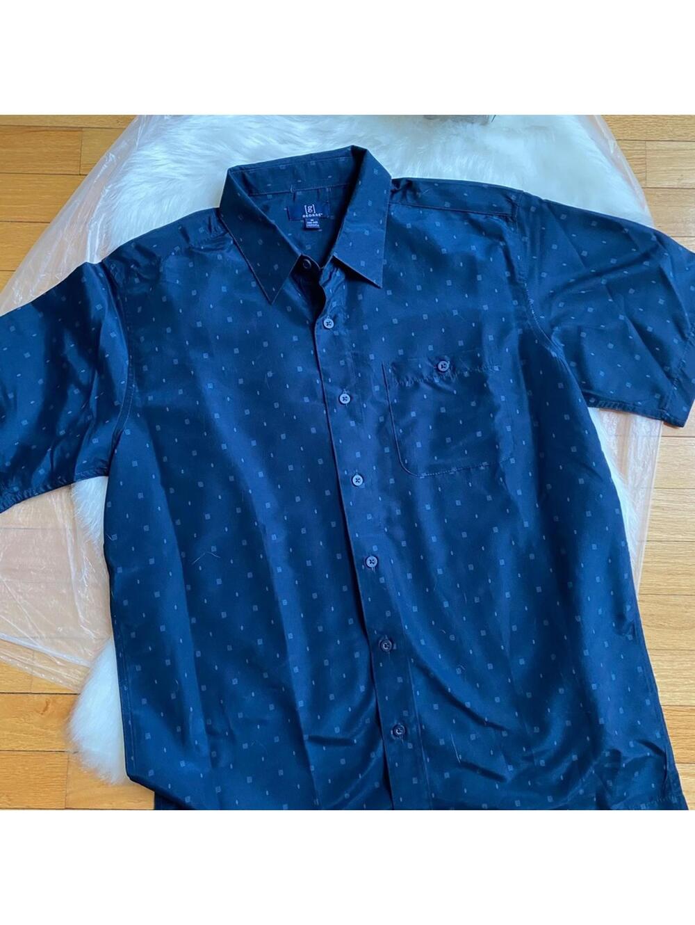 George Navy Short Sleeve Button-Up Shirt Medium